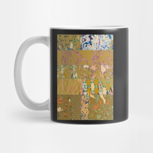 Golden brown textiles, mixed media, fiber art, tan beige green blue purple pink Mug